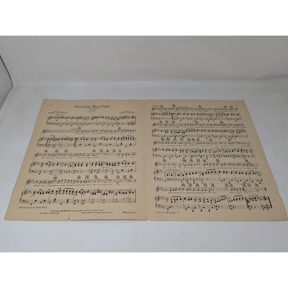 Honolulu Moonlight Sheet Music George Hall Wahine Cheesecake Cover Art 1931‎